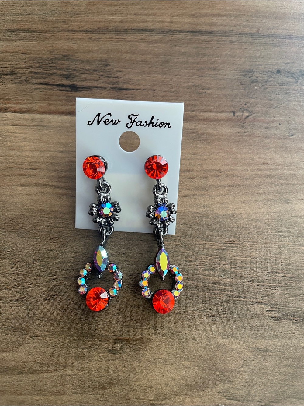 Orange Crystal Drop Earrings with Aurora Accents